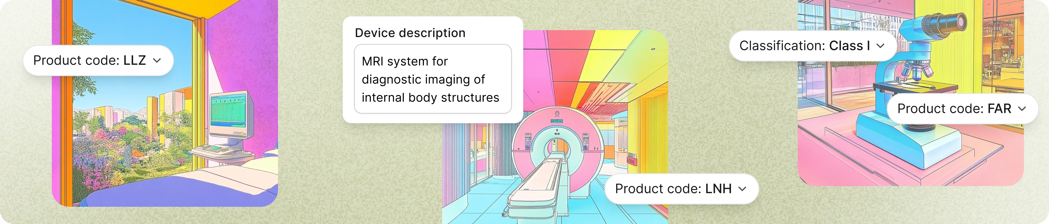 Platform overview showing device profiles, product codes, and classifications